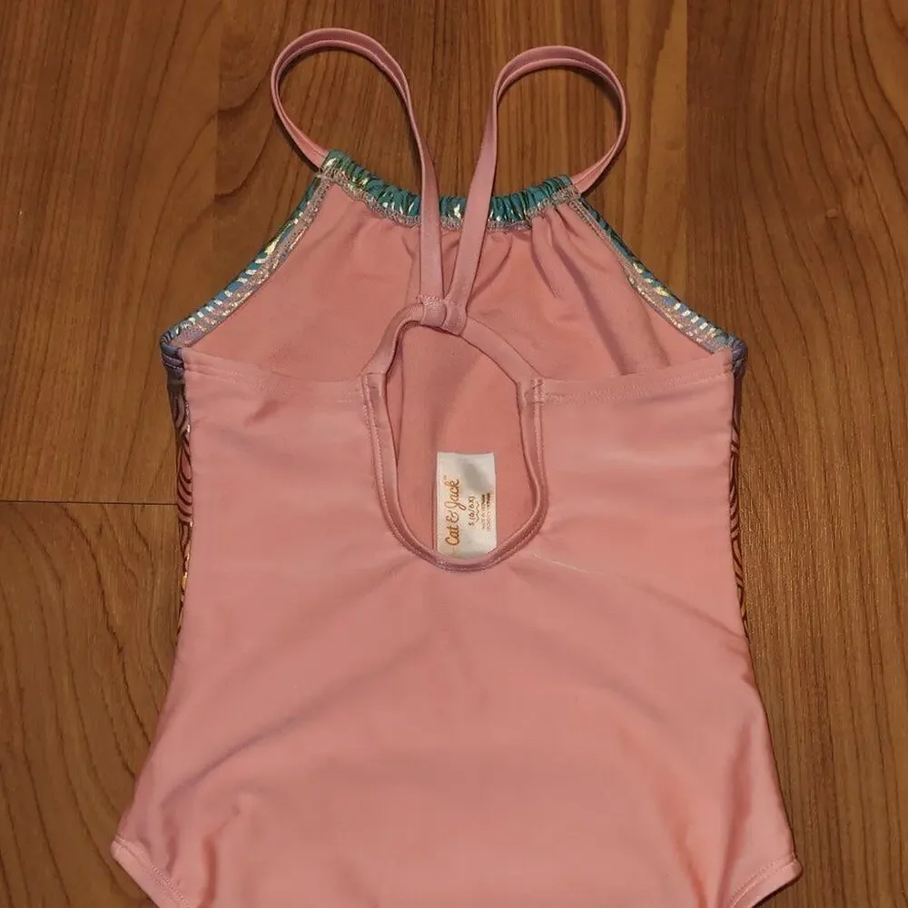 Cat & Jack Rainbow Striped Fringe One Piece Swimsuit Girls sz6/6X
